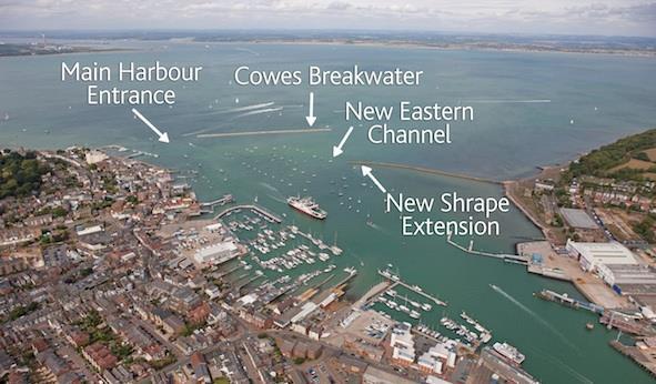 East Cowes 21 st May Leader tba and this is the harbor from above. Our entry route is through the new Eastern Channel, which saves us taking the same course as the Southampton ferries.
