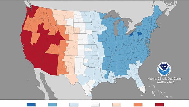 United States The weather was colder than normal in the East and the Midwest in February Temperature deviations in February 2015 compared with the average of
