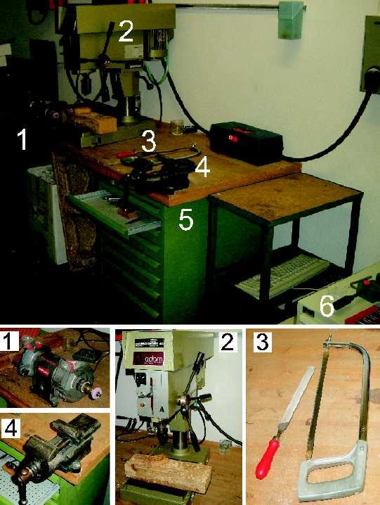 4 Holger Junker 1, Paul Lukowicz 1,2, Gerhard Tröster 1 Fig.1. The wood workshop (left) with (1) grinder, (2) drill, (3) file and saw, (4) vise, and (5) cabinet with drawers.