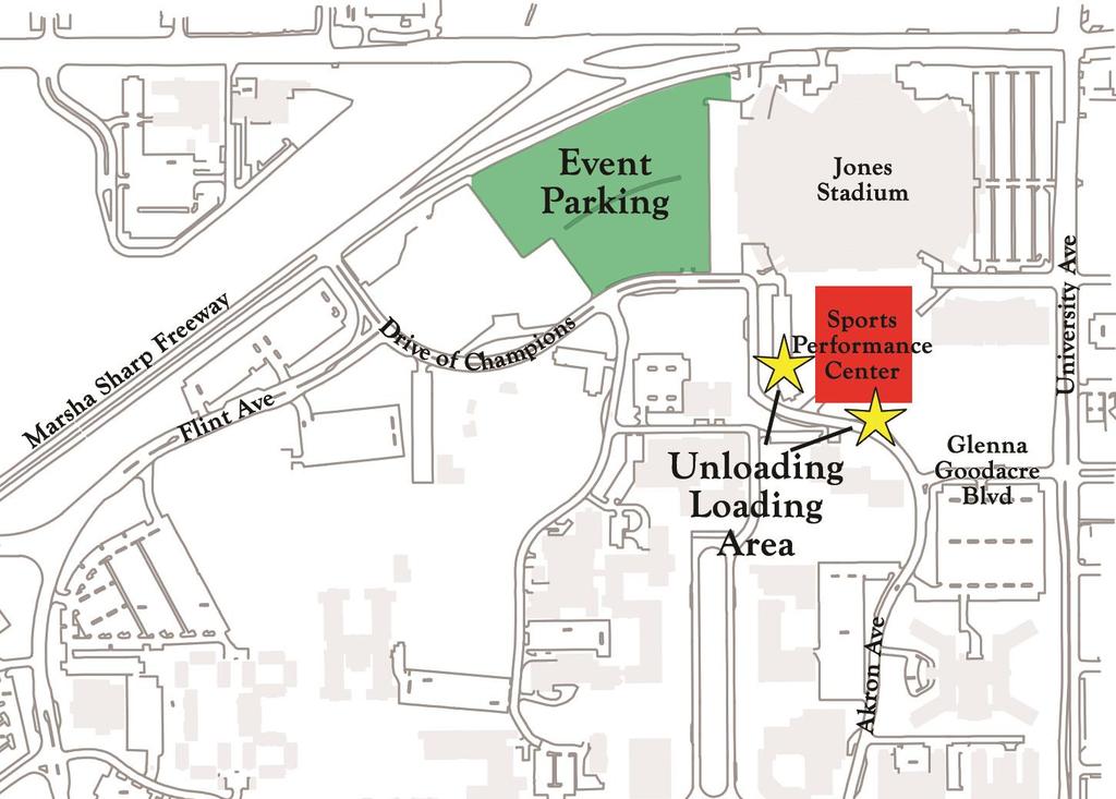 Parking See parking map for reference. Team entrance is the south side of the Sports Performance Center. Team vans and vehicles can park in lot C1 (west of football stadium) both Friday and Saturday.