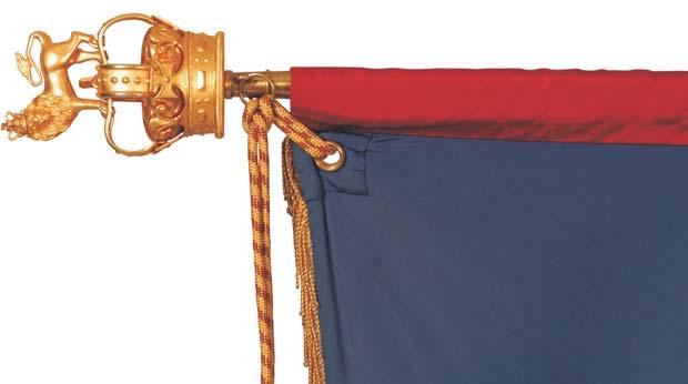 10A-4 The Colour Pike, Royal Crest, Cord and Tassels 12. The Colour Pike is 245 cm in length, is constructed of selected Ashwood, which has been French polished and fitted with a brass shoe. 13.