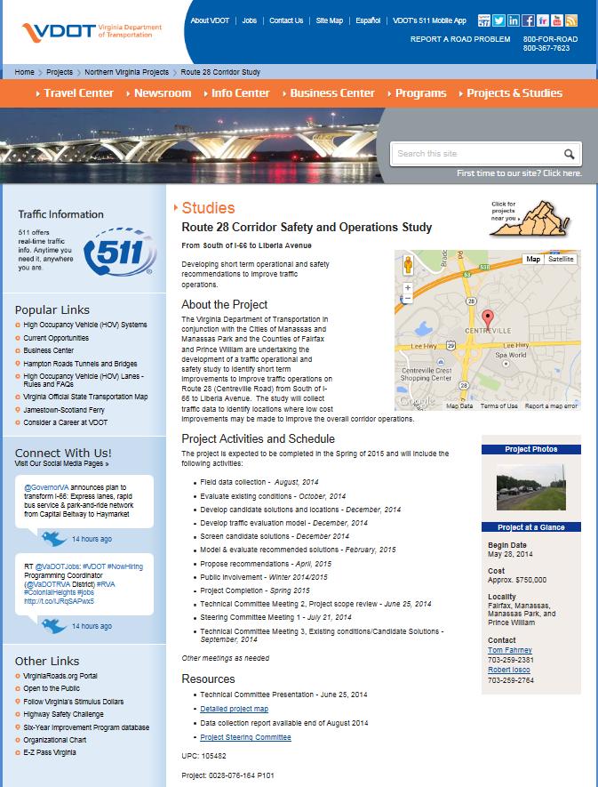 Information Web Page Study-specific information Reports and presentations http://www.vdot.virginia.