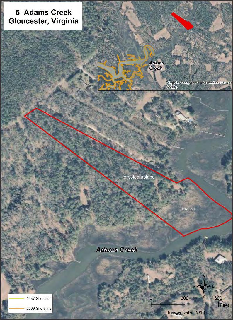 7 Adams Creek (Site #5) 7.1 Physical Setting The Adams Creek Tract is located on Adams Creek in Gloucester County, Virginia (Figure 7-1).