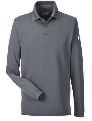 1283708 MEN S U A PERFORMANCE LONG-SLEEVE POLO 95% polyester, 5% elastane smooth, soft anti-pick, anti-pill fabric has a cleaner, snag-free fi nish four-way stretch fabrication allows greater
