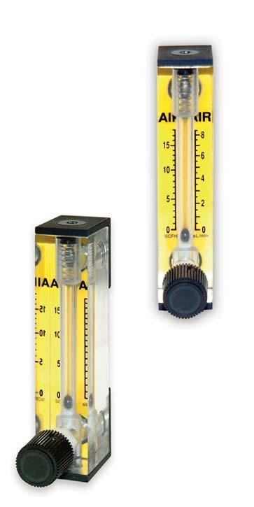 ACRYLIC FLOW METERS A Design Features Easy to read English or metric scales. Interchangeable scales for routine gases. Customer convertible panel to partial or full in-line mounted configurations.
