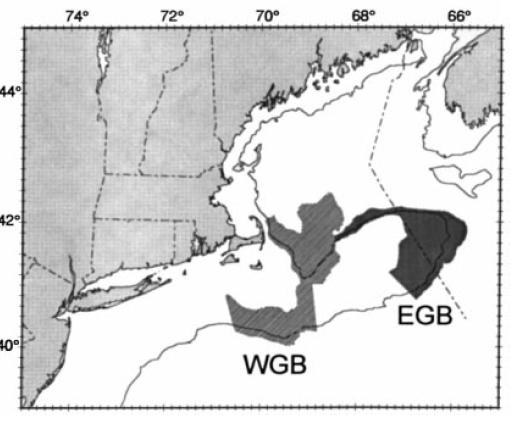 and western Georges Bank. In most decades, growth rates (K) were different between the Gulf of Maine, western Georges Bank and eastern Georges Bank, with the fastest growth on eastern Georges.