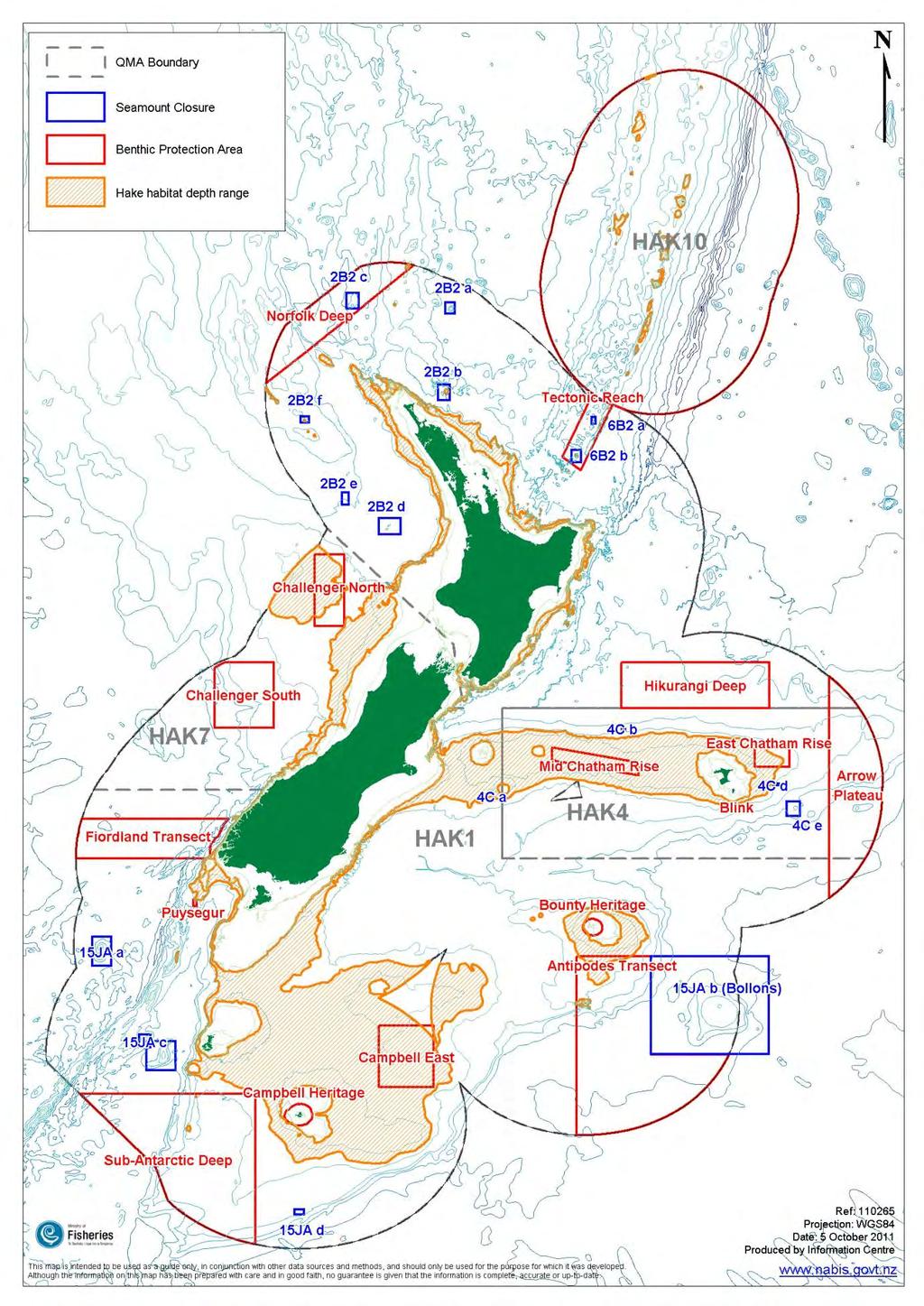 Figure 7: The areas of hake habitat currently closed to bottom