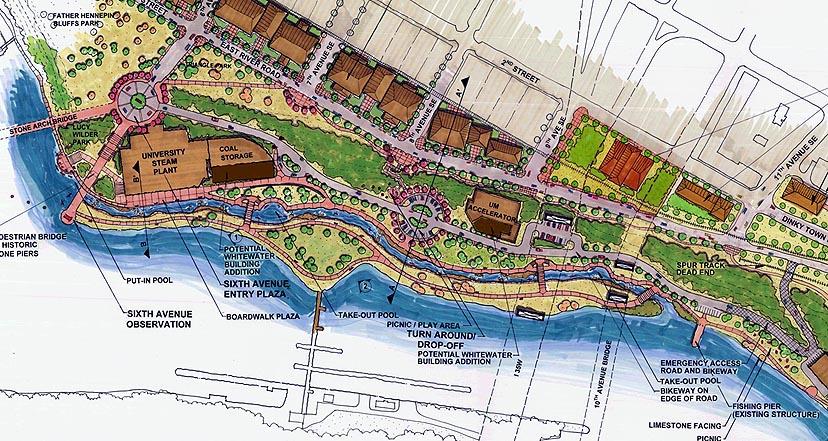 Mississippi Whitewater Park Development Corporation (MWPDC) Proposed course is located in Minneapolis near the I-35 bridge.