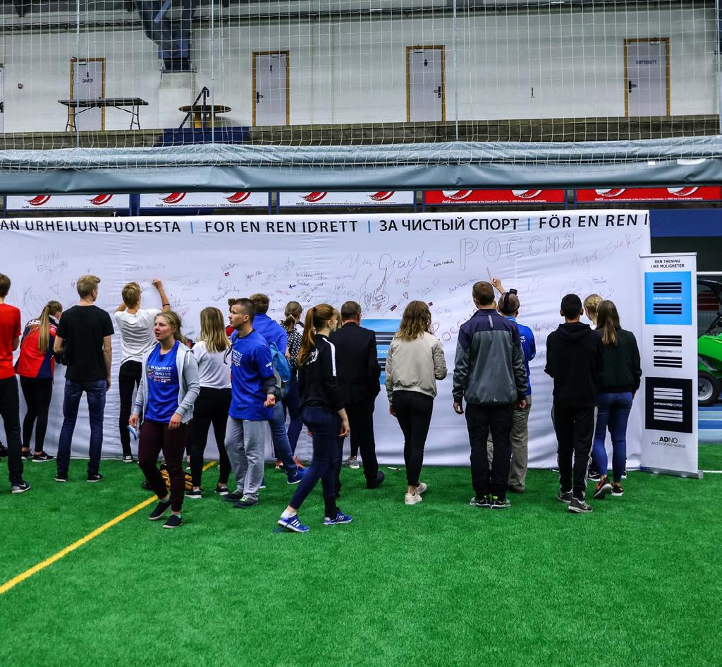 Athletes from Norway, Finland, Sweden and Russia signing a petition