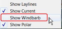 2.5.1 Activation of Wind barb display To activate the wind barb display on the chart by default, upon program start, navigate to the Preferences dialogue and set the tick Display Wind Barb on Chart