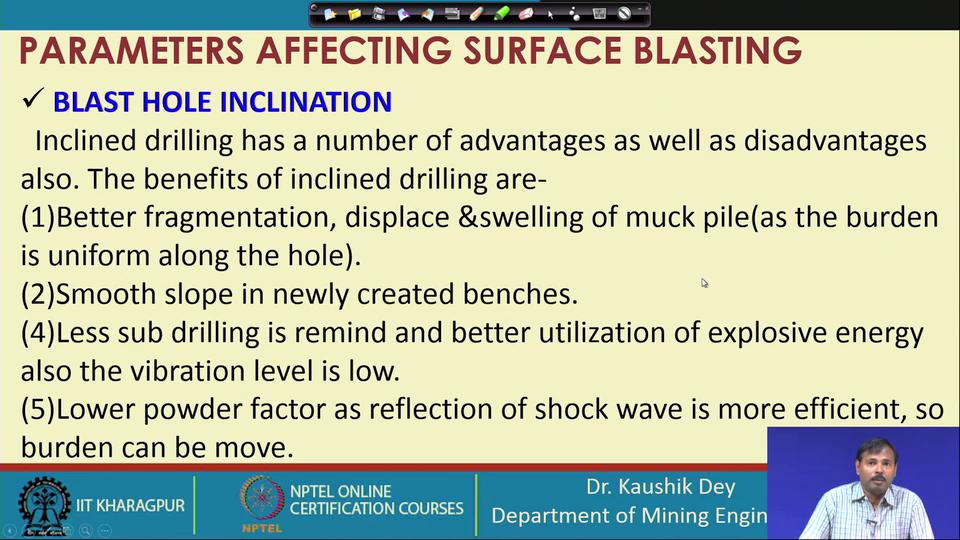 Blast hole inclination is a parameter that affects surface blasting. Often we neglect this one because the inclination of an induced more drilling error in the practical field.