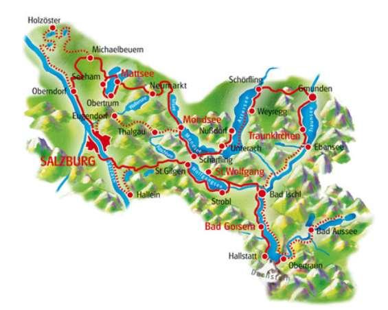 Route Technical Characteristics: Route Profile: Relatively Easy. On the banks of the lakes and at the river Salzach, the routes are completely flat. In between, the terrain is mostly hilly.