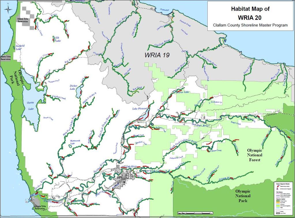 FINDING: Vegetation Alteration The riparian areas of WRIA 20 are among the least impaired in western Washington with 82.5% of the riparian zone within SMP jurisdiction is closed canopy, 14.