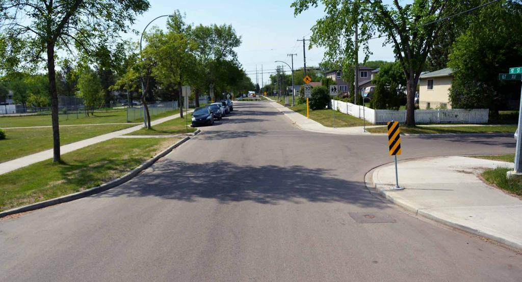Proposed Traffic Calming Measures CURB EXTENSIONS Slows vehicle traffic through the intersection Shortens crossing distances for pedestrians Improves sight lines by preventing vehicles from parking