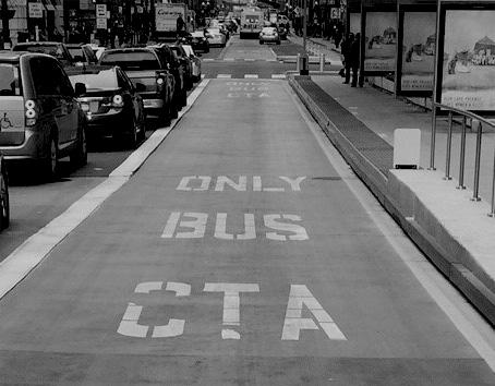Publication Number: 8224 (12-18-16) Title: Operation at Pavement Markers Page 4 of 4 Dedicated bus lanes are painted red and are labeled CTA BUS ONLY (at right).