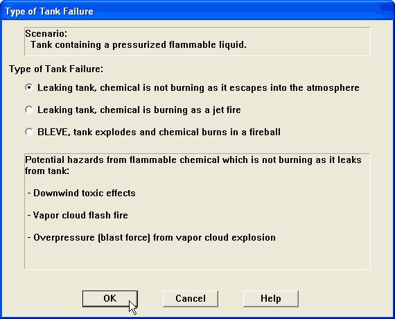 Chapter 3: Examples Modeling a second scenario: flash fire or vapor cloud explosion Now that ALOHA has displayed the thermal radiation hazard from a BLEVE, you want to assess the threat if the tank