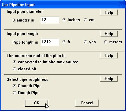 Chapter 4: Reference Gas Pipeline In the SetUp menu, point to Source, then select Gas Pipeline. Choose the Gas Pipeline source option to model the release of a gas from a leaking gas pipeline.