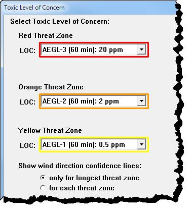 Choose Threat Zone from the Display menu. A Toxic Level of Concern dialog box appears. 2.