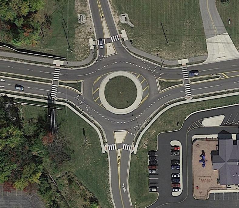 Figure B2-3. Supplemental Mulilane Hybrid Roundabout Example Image Source: Google Earth, 2014. 5. For roundabouts with a constant number of circulating lanes throughout the roundabout (e.g., Figure