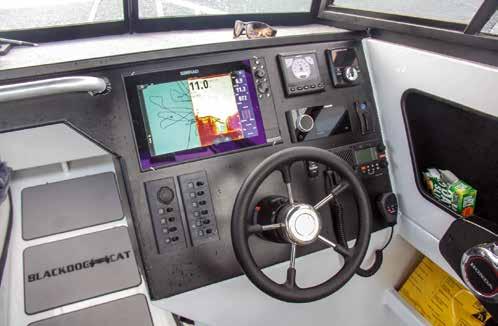 There is a spacious helm station where the Simrad NSS12 Evo3 chart-plotter/ sounder has pride of place. Kevin says Simrad is his electronics brand of choice for its simple operation and clear screen.