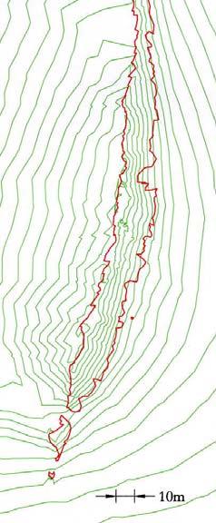 Fig 2.17: Topographic model: snow-free area (Snow boundary = red) Contour interval of 1 m. Fig 2.