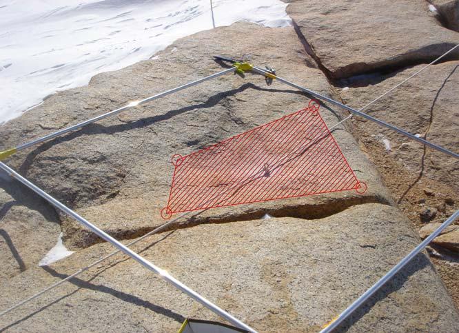 Fig 2.19: Anchoring points survey: 3D surface measurements (red area corresponds to flat rock surface) 2.4.