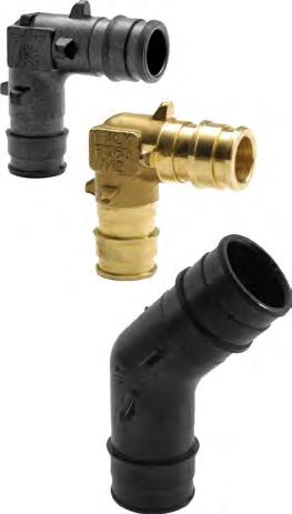 Radiant and hydronic piping systems ProPEX EP, LF brass and brass elbows make tight, 90-degree and 45-degree connections for Uponor PEX tubing in supply and return mains.