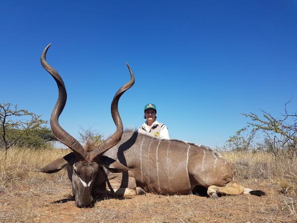 Debbie took down an exceptional kudu at the end of their safari - really one for the books!