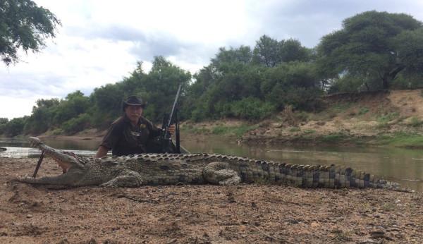 The croc was lying on the riverbank at 90 yards. This was the most difficult of all the shots.