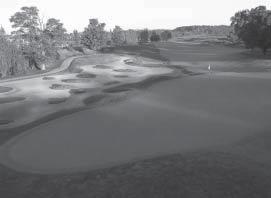 A player avoiding the bunker that guards the right side of the fairway might find a blind shot from the left rough.