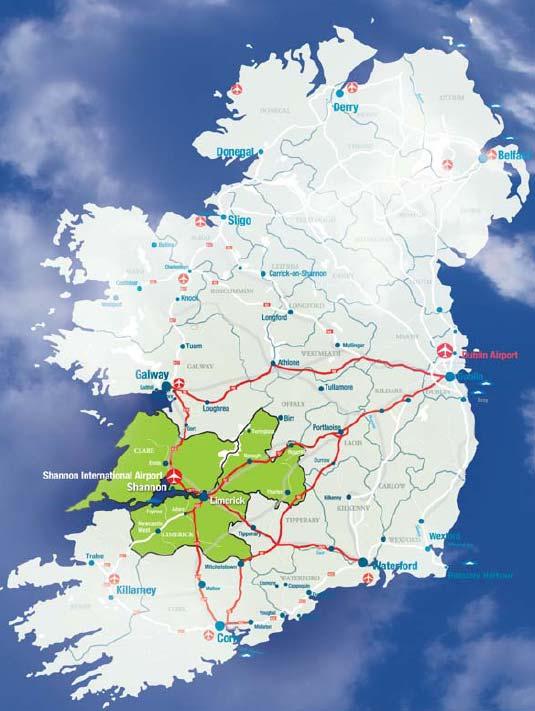 Mid-West Region = 8,250 km 2 12% of Ireland Land Mass Limerick City largest urban area 4 local authorities c.