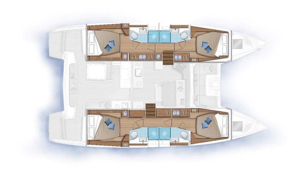 4 cabin 4 head version PORT HULL Aft cabin 1 double bed with lateral access (2.05 x 1.