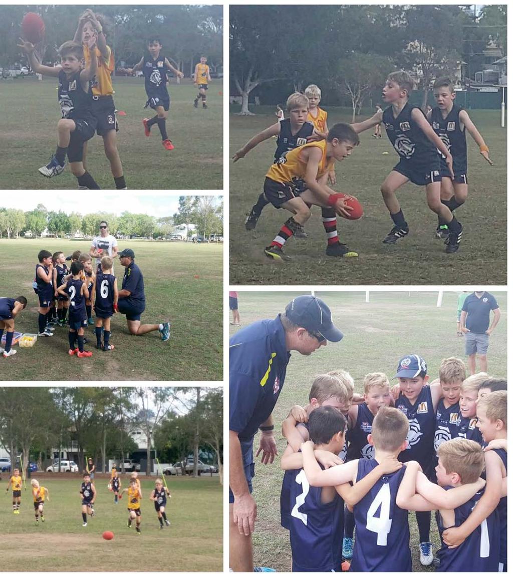 The boys handballed and kick passed multiple times without the ball touching the ground. Sharing goals in U8 s is just fantastic footy.