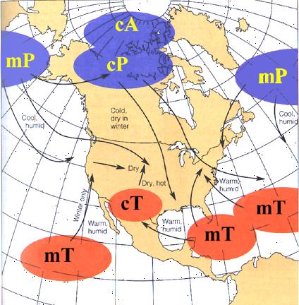 Air masses & where they form- this is important! Many airmasses are affected by the oceans mp, MT (red circles) control temps and moisture.