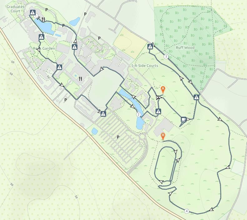Run (click the image for an interactive map) The run course is flat and fast and follows, in part, the purpose built running and conditioning trail added to Edge Hill Sport as part of the 25m million