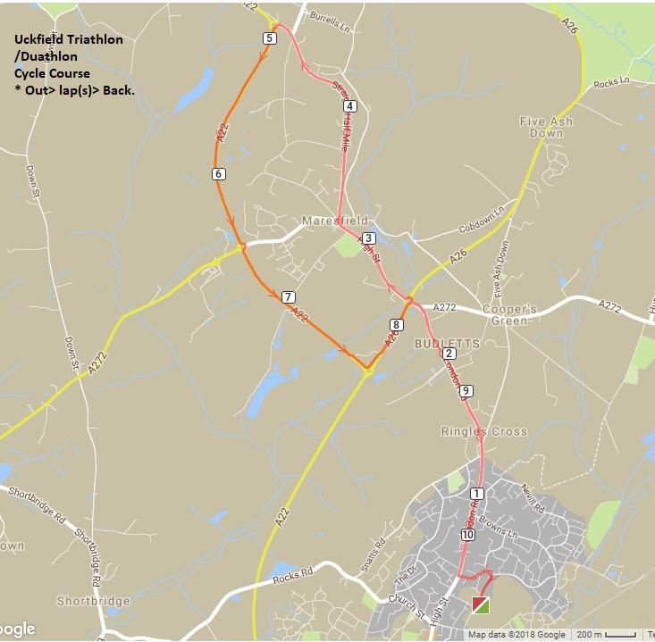 CYCLE SECTION (Standard= 22km 3 laps, Sprint & Duathlon= 16.5km -2 laps, Supersprint=10.5km - 1 lap ) Cycle Course Map When on the highway the rules of the 'highway Code' MUST be followed.