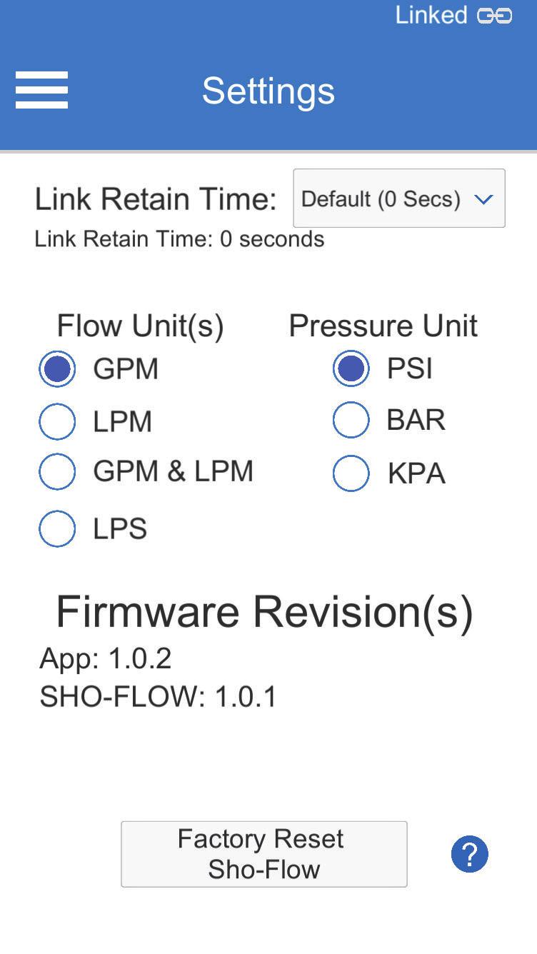 5.4 SETTINGS The Settings screen is used to confi gure the app display using the desired fl ow units along