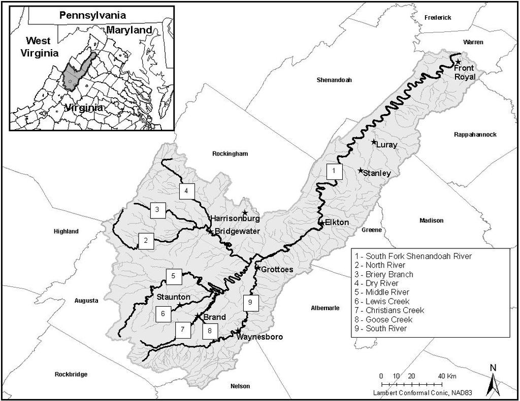 CHAZAL & ROBLE: DECLINE OF SHENANDOAH MUSSELS 41 Fig. 2. Drainage area (gray shaded) of the South Fork Shenandoah River, Virginia.