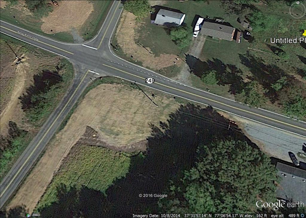 Rte 249 New Kent - Landowner concerned with access in southeast quadrant - 180 ft along arterial - 260 along minor road - RI / RO entrances on