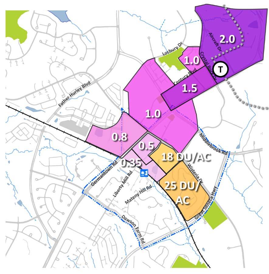 2009 Sector Plan Approved Density Locate the highest densities at the Germantown Town
