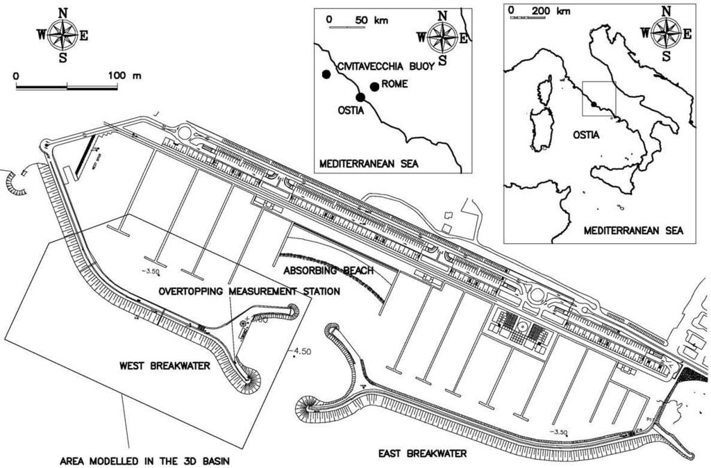 2 L. Franco et al. / Coastal Engineering xxx (2008) xxx-xxx Fig. 1. Location map and layout of Rome yacht harbour at Ostia (adapted from Briganti et al., 2005).