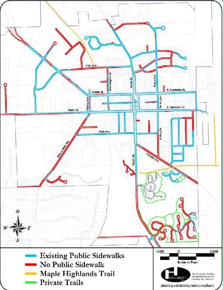 The Chardon Pedestrian & Bicycle Plan also inventoried existing sidewalks throughout the community and the conclusions were graphically illustrated.