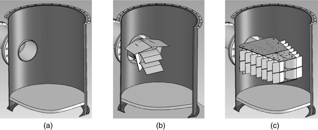 Figure 1. Inlet systems as installed in the 1 m diameter air/water simulator inlets have been evaluated by means of computational fluid dynamics (CFD) and compared with the orifice baffle.
