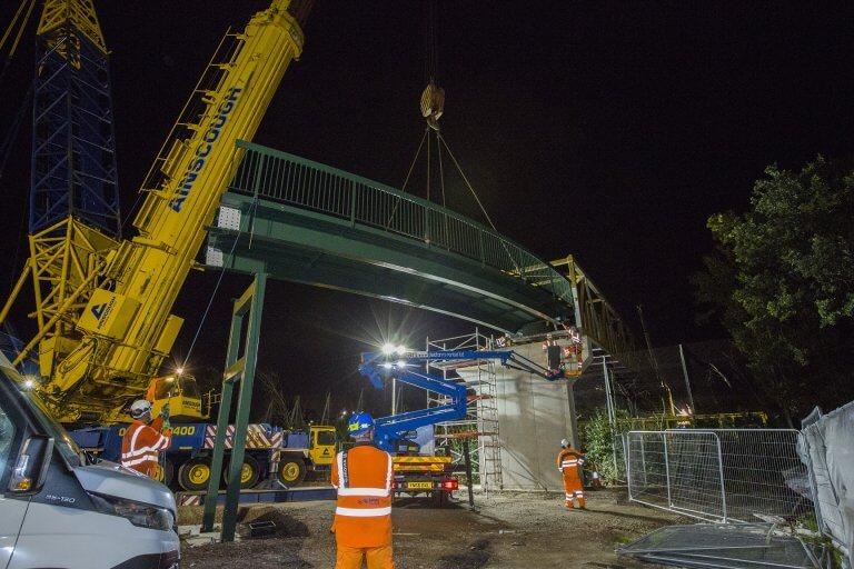 Autumn Newsletter 2018 (no. 108): New foot-cycle bridge over the Midland Main Line lifted into place!