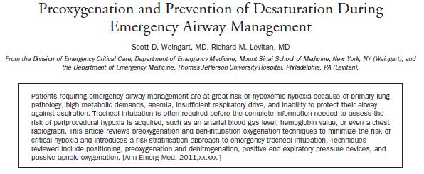 AIRWAY MANAGEMENT Adjuncts: High Flow Nasal Canula Preoxygenation and Prevention of