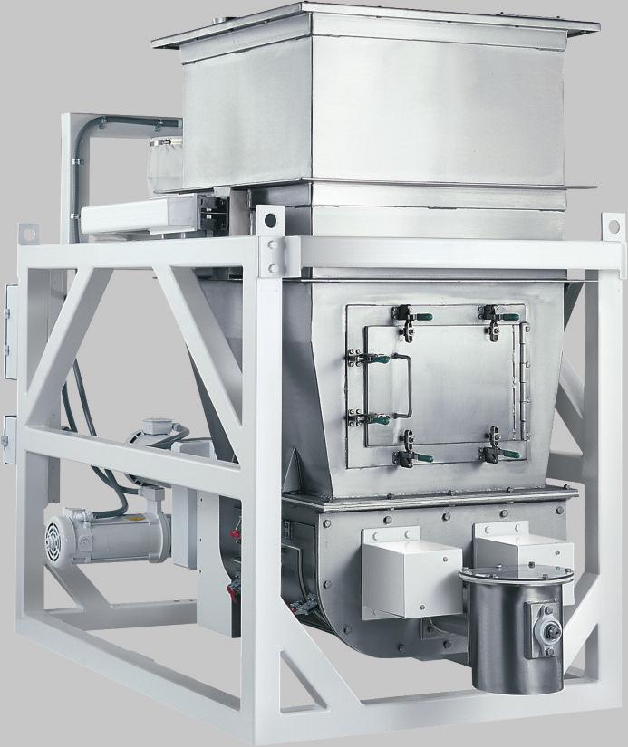 With this configuration, the physical weighing mechanism is located above the equipment being weighed, with the metering mechanism of a dry solids unit, or the tank of a liquid unit, physically