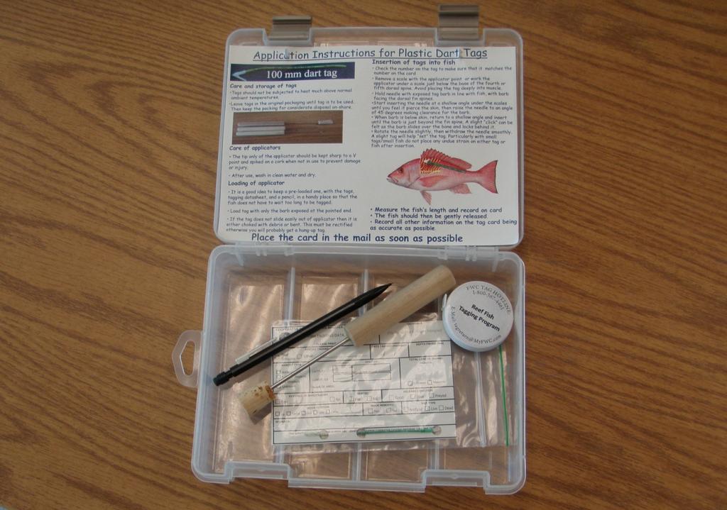 Figure 2. Tagging kit supplied to participants of the Cooperative East Coast Red Snapper Tagging program.