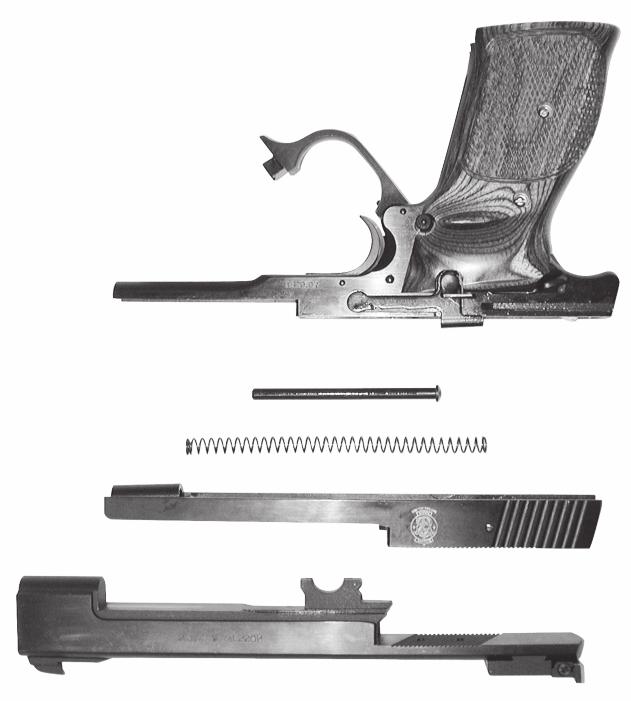 FIELD STRIPPING DISASSEMBLY CONTINUED FIGURE 21 shows your pistol field stripped. FIGURE 21 WARNING: NEVER DRY-FIRE YOUR PISTOL IN ITS DISASSEMBLED STATE. DAMAGE WILL RESULT.
