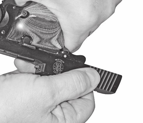 NEVER ALTER OR MODIFY THE PARTS IN YOUR PISTOL. WARNING: WEAR SAFETY GLASSES EVERY TIME YOU ASSEMBLE OR DISASSEMBLE YOUR FIREARM. Replace the recoil spring rod into the recoil spring.