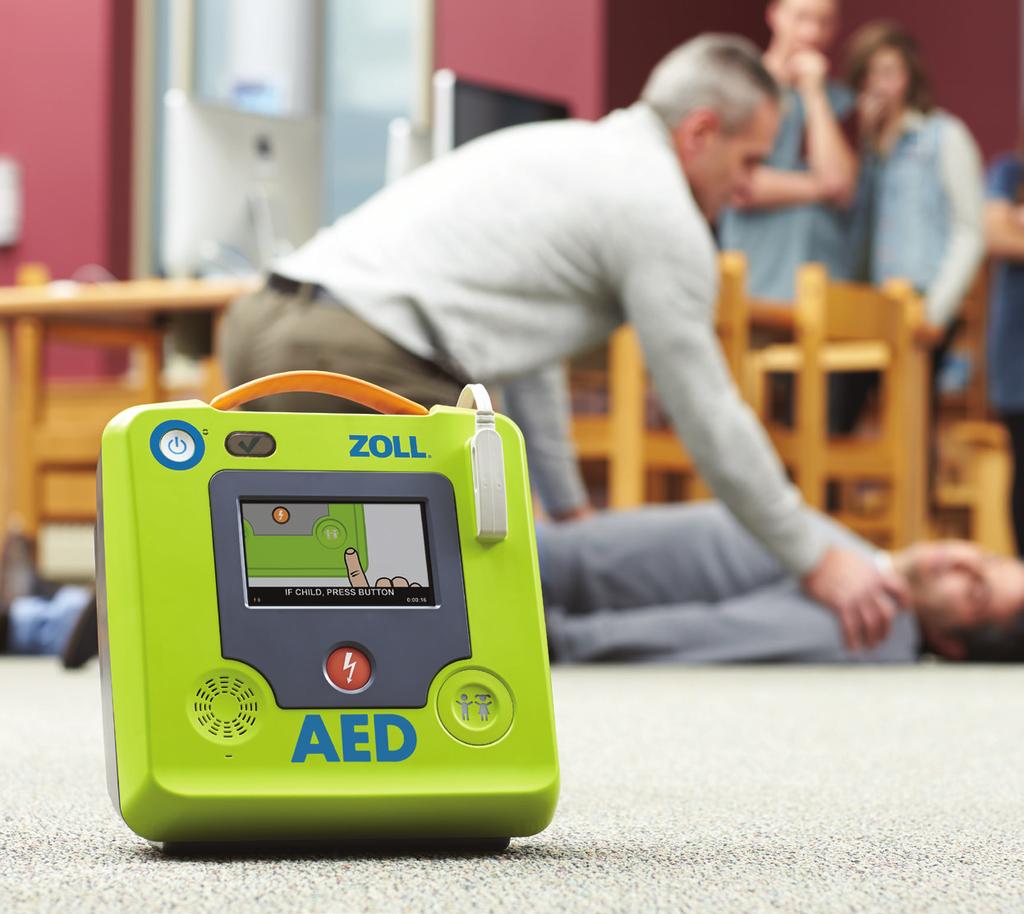 Orient it the way you need it in a rescue: lay it flat like most AEDs, or stand it upright for the same easy viewing available in most professional defibrillators.